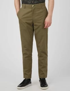 Linen Blend Slim Taper Trouser - Dark Khaki