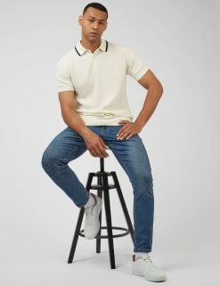 Textured Knit Contrast Tip Polo - Ivory -clothing Shop 0067849 015 B scaled