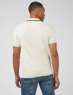 Textured Knit Contrast Tip Polo - Ivory -clothing Shop 0067849 015 C scaled