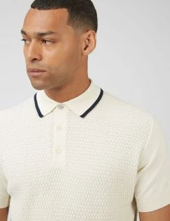 Textured Knit Contrast Tip Polo - Ivory -clothing Shop 0067849 015 E scaled