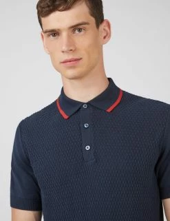 Textured Knit Contrast Tip Polo - Navy -clothing Shop 0067849 025 E scaled