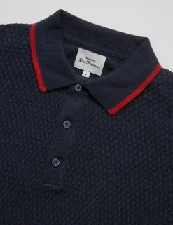 Textured Knit Contrast Tip Polo - Navy -clothing Shop 0067849 025 F scaled