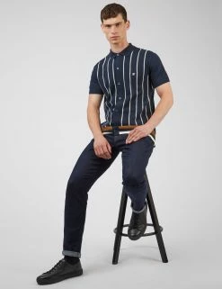 B By Ben Sherman Striped Button-Down Knit Polo - Navy -clothing Shop 0067852 025 B scaled