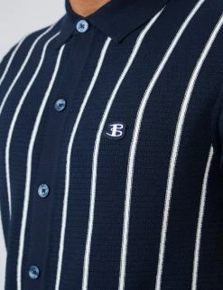 B By Ben Sherman Striped Button-Down Knit Polo - Navy -clothing Shop 0067852 025 G 770eba4d b806 42a0 ac76 db211fbef635 scaled