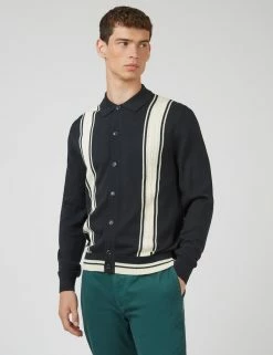 Mod Striped Long-Sleeve Knit Polo - Black -clothing Shop 0067862 290 A scaled