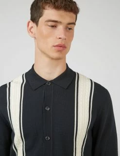 Mod Striped Long-Sleeve Knit Polo - Black -clothing Shop 0067862 290 E scaled