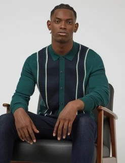 Mod Striped Long-Sleeve Knit Polo