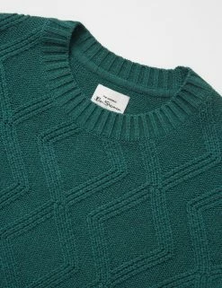 Chunky Cable-Knit Crewneck Sweater - Ocean Green