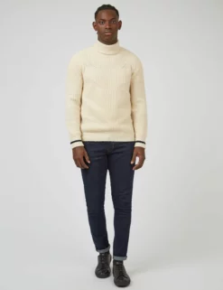 Chunky Roll-Neck Striped Sweater - Ivory -clothing Shop 0067864 015 B scaled