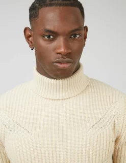 Chunky Roll-Neck Striped Sweater - Ivory -clothing Shop 0067864 015 E scaled