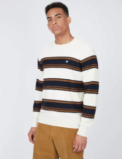 B By Ben Sherman Striped Chunky Knit Sweater - Ivory