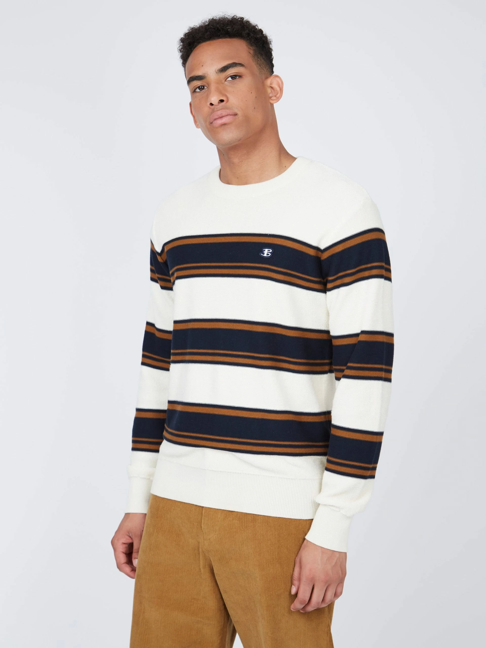 B By Ben Sherman Striped Chunky Knit Sweater - Ivory 1 B By Ben Sherman Striped Chunky Knit Sweater - Ivory