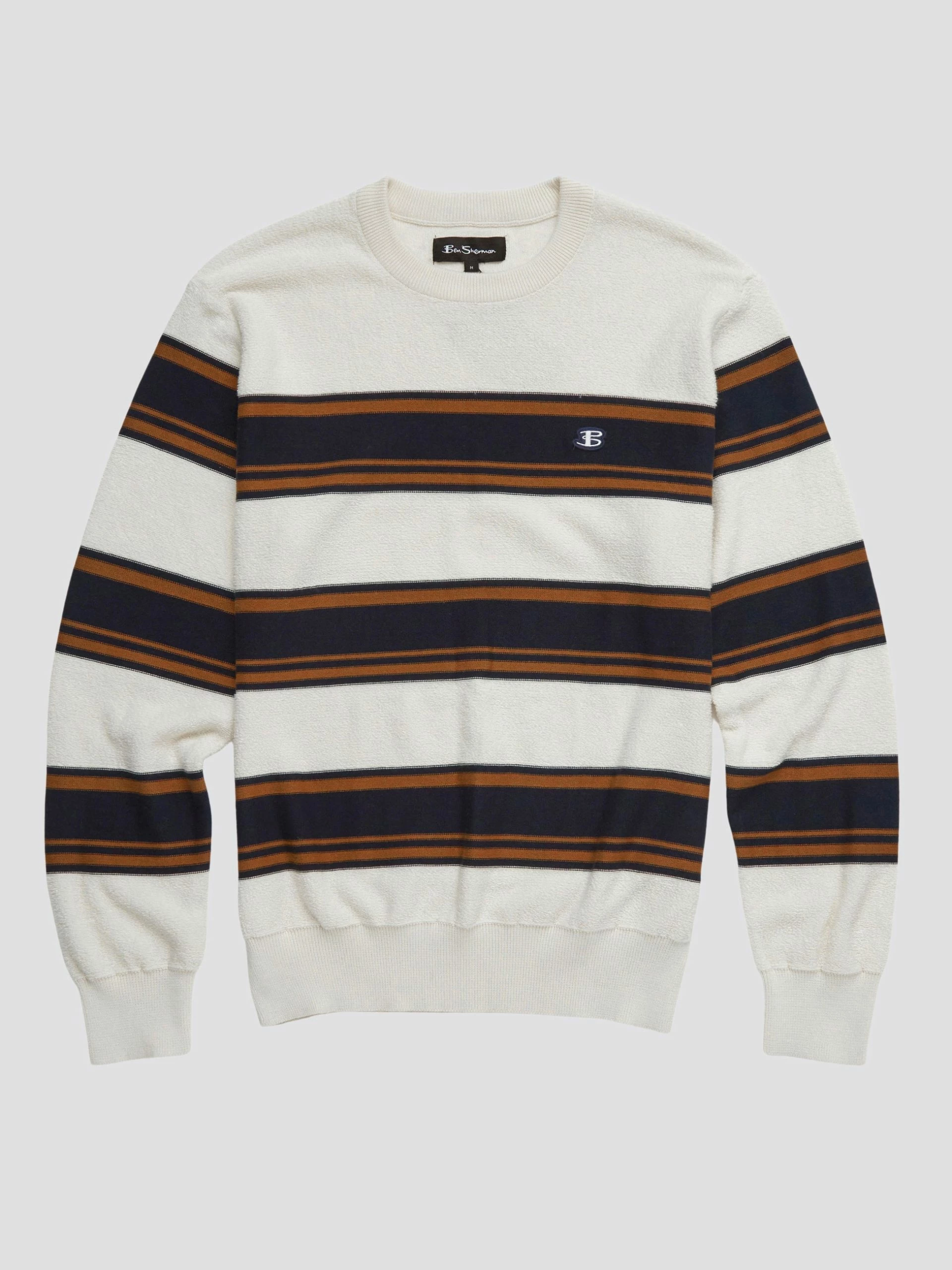 B By Ben Sherman Striped Chunky Knit Sweater - Ivory 6 B By Ben Sherman Striped Chunky Knit Sweater - Ivory - Image 6