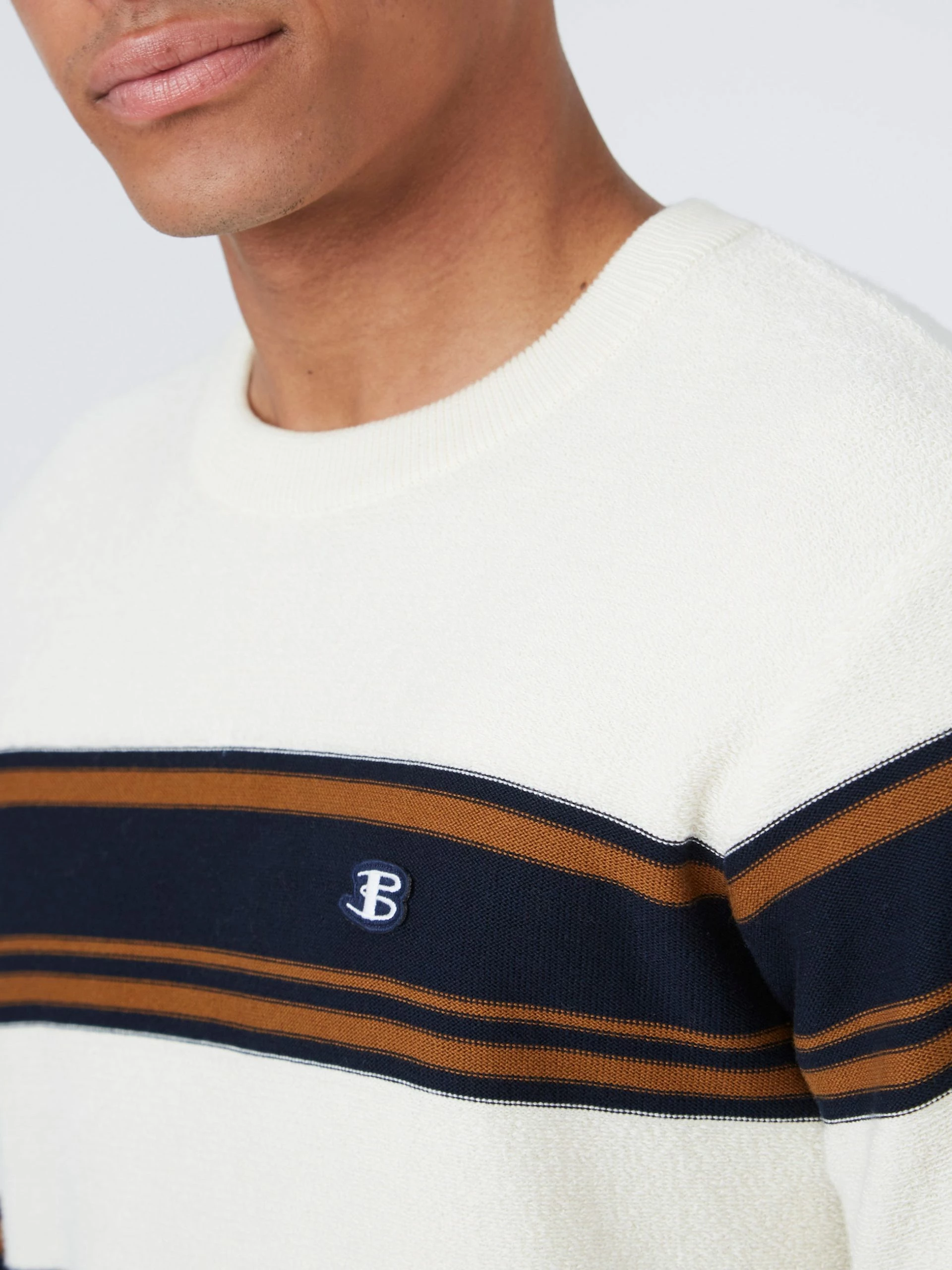 B By Ben Sherman Striped Chunky Knit Sweater - Ivory 3 B By Ben Sherman Striped Chunky Knit Sweater - Ivory - Image 3