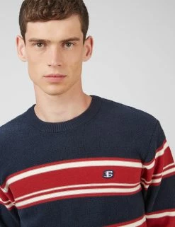 B By Ben Sherman Striped Chunky Knit Sweater - Navy -clothing Shop 0067891 025 E scaled