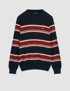 B By Ben Sherman Striped Chunky Knit Sweater - Navy -clothing Shop 0067891 025 F