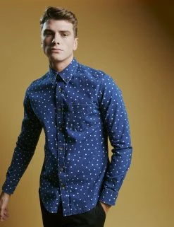Indigo Spot Print Long-Sleeve Shirt