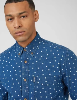Indigo Spot Print Long-Sleeve Shirt -clothing Shop 0068064 026 E scaled
