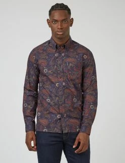 Eastern Paisley Print Long-Sleeve Shirt - Marine -clothing Shop 0068067 035 A scaled