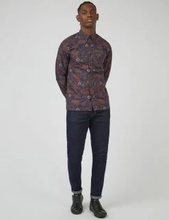 Eastern Paisley Print Long-Sleeve Shirt - Marine -clothing Shop 0068067 035 B scaled