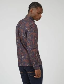Eastern Paisley Print Long-Sleeve Shirt - Marine -clothing Shop 0068067 035 C scaled