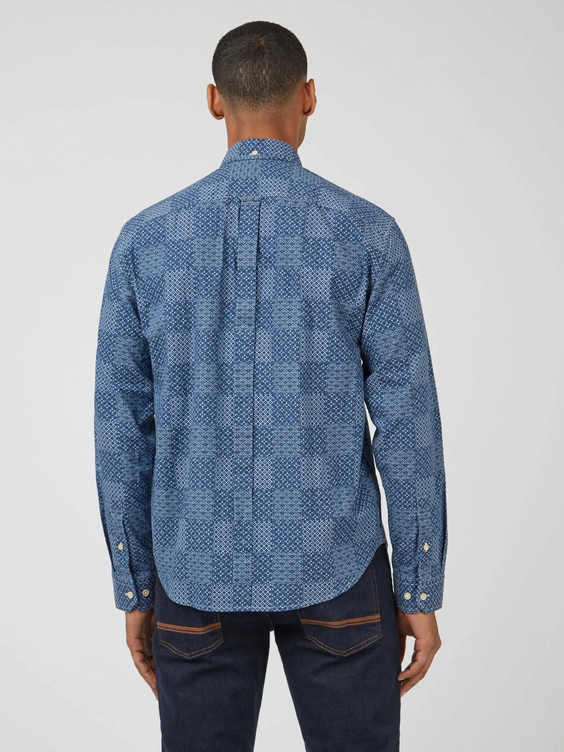 Chambray Patchwork Geo Print Long-Sleeve Shirt 6 Chambray Patchwork Geo Print Long-Sleeve Shirt - Image 6