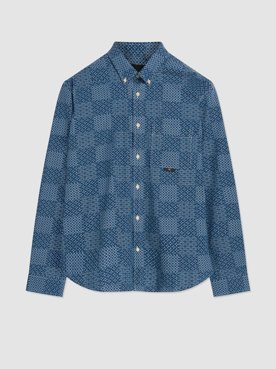 Chambray Patchwork Geo Print Long-Sleeve Shirt 3 Chambray Patchwork Geo Print Long-Sleeve Shirt - Image 3