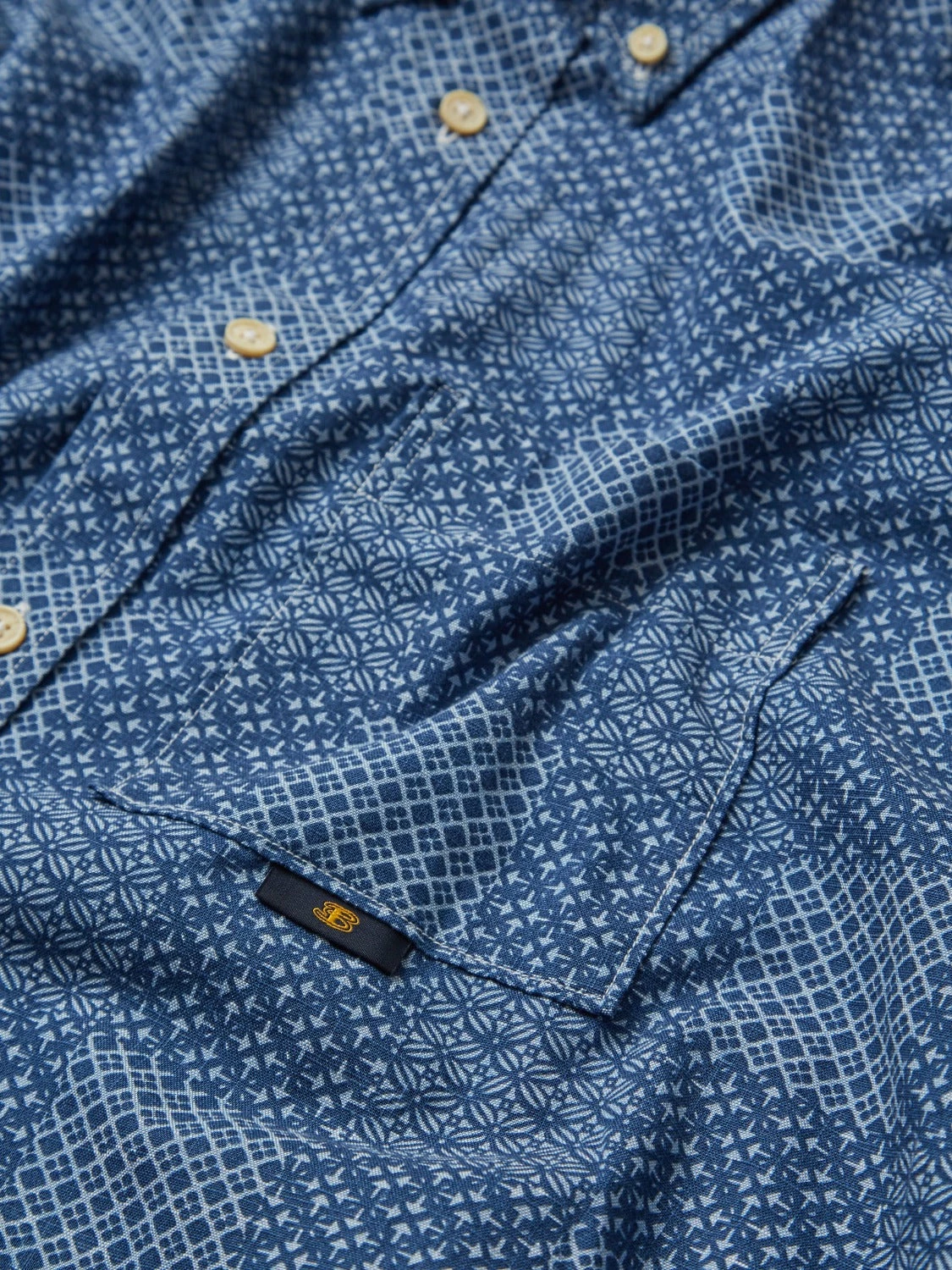 Chambray Patchwork Geo Print Long-Sleeve Shirt 1 Chambray Patchwork Geo Print Long-Sleeve Shirt