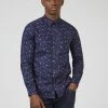 Scattered Floral Print Long-Sleeve Shirt - Marine
