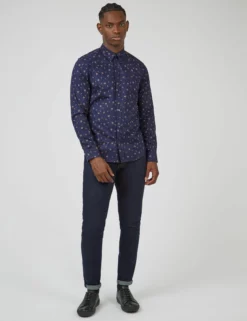 Scattered Floral Print Long-Sleeve Shirt - Marine -clothing Shop 0068072 035 B scaled