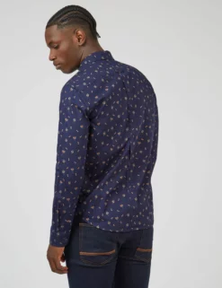 Scattered Floral Print Long-Sleeve Shirt - Marine -clothing Shop 0068072 035 C scaled