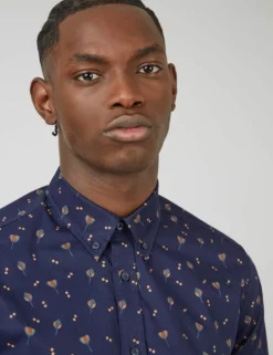 Scattered Floral Print Long-Sleeve Shirt - Marine -clothing Shop 0068072 035 E scaled