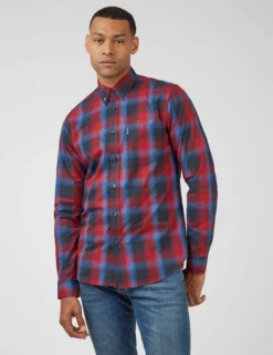 Gradient Check Long-Sleeve Shirt - Red -clothing Shop 0068081 550 A scaled