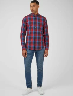 Gradient Check Long-Sleeve Shirt - Red -clothing Shop 0068081 550 B scaled