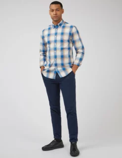Gradient Check Long-Sleeve Shirt - Ultramarine -clothing Shop 0068081 826 B