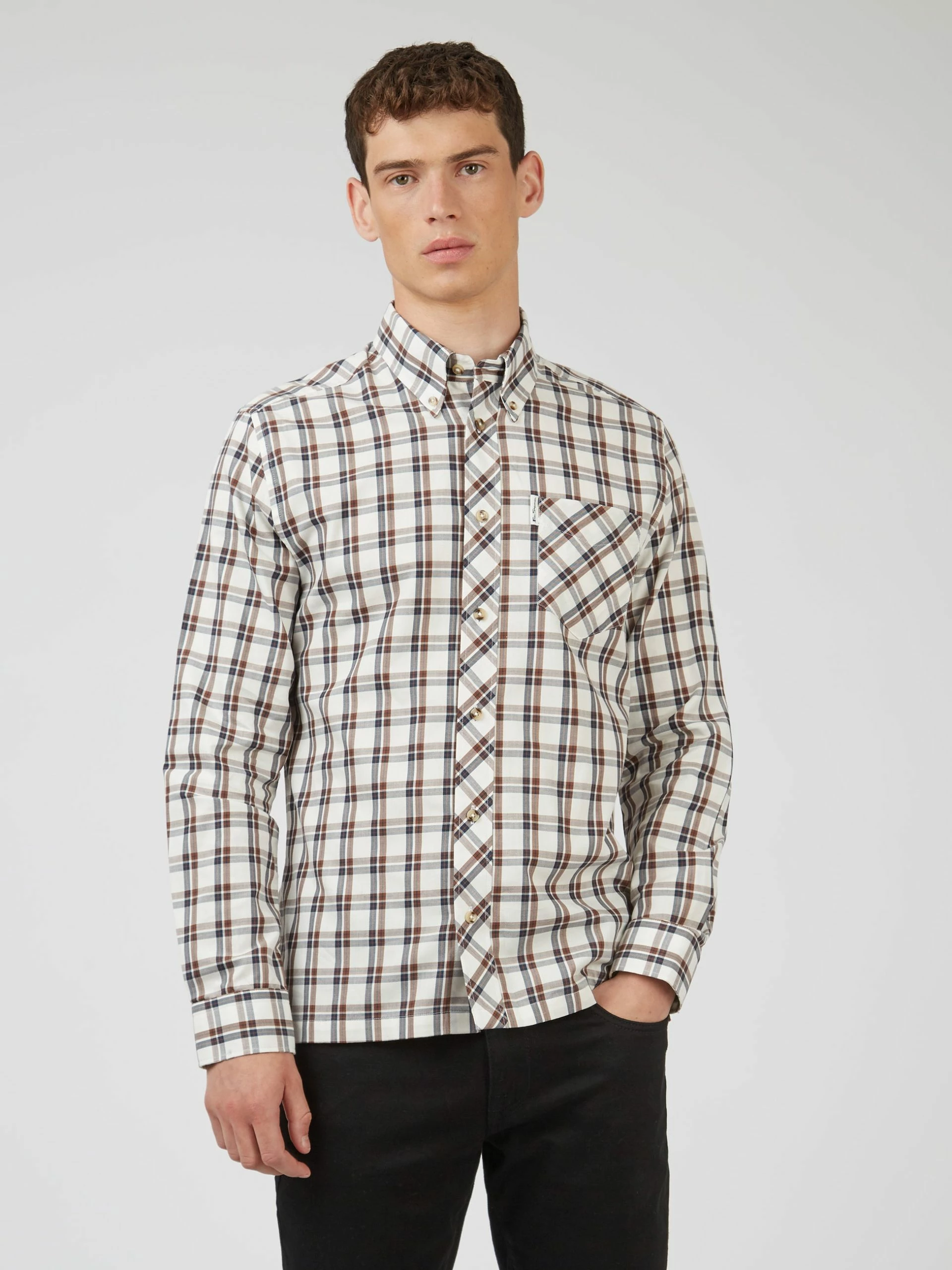 Grid Check Long-Sleeve Shirt - Ivory 3 Grid Check Long-Sleeve Shirt - Ivory - Image 3