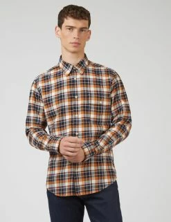 Brushed Plaid Check Long-Sleeve Shirt - Dark Orange -clothing Shop 0068088 490 A scaled