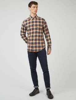 Brushed Plaid Check Long-Sleeve Shirt - Dark Orange -clothing Shop 0068088 490 B scaled