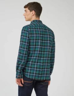 Brushed Plaid Check Long-Sleeve Shirt - Ocean Green -clothing Shop 0068088 700 C scaled