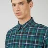 Brushed Plaid Check Long-Sleeve Shirt - Ocean Green
