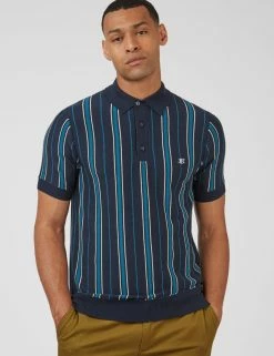B By Ben Sherman Striped Knit Polo - Navy