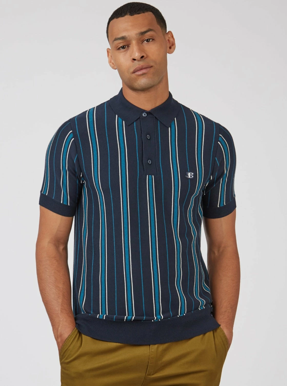 B By Ben Sherman Striped Knit Polo - Navy 1 B By Ben Sherman Striped Knit Polo - Navy