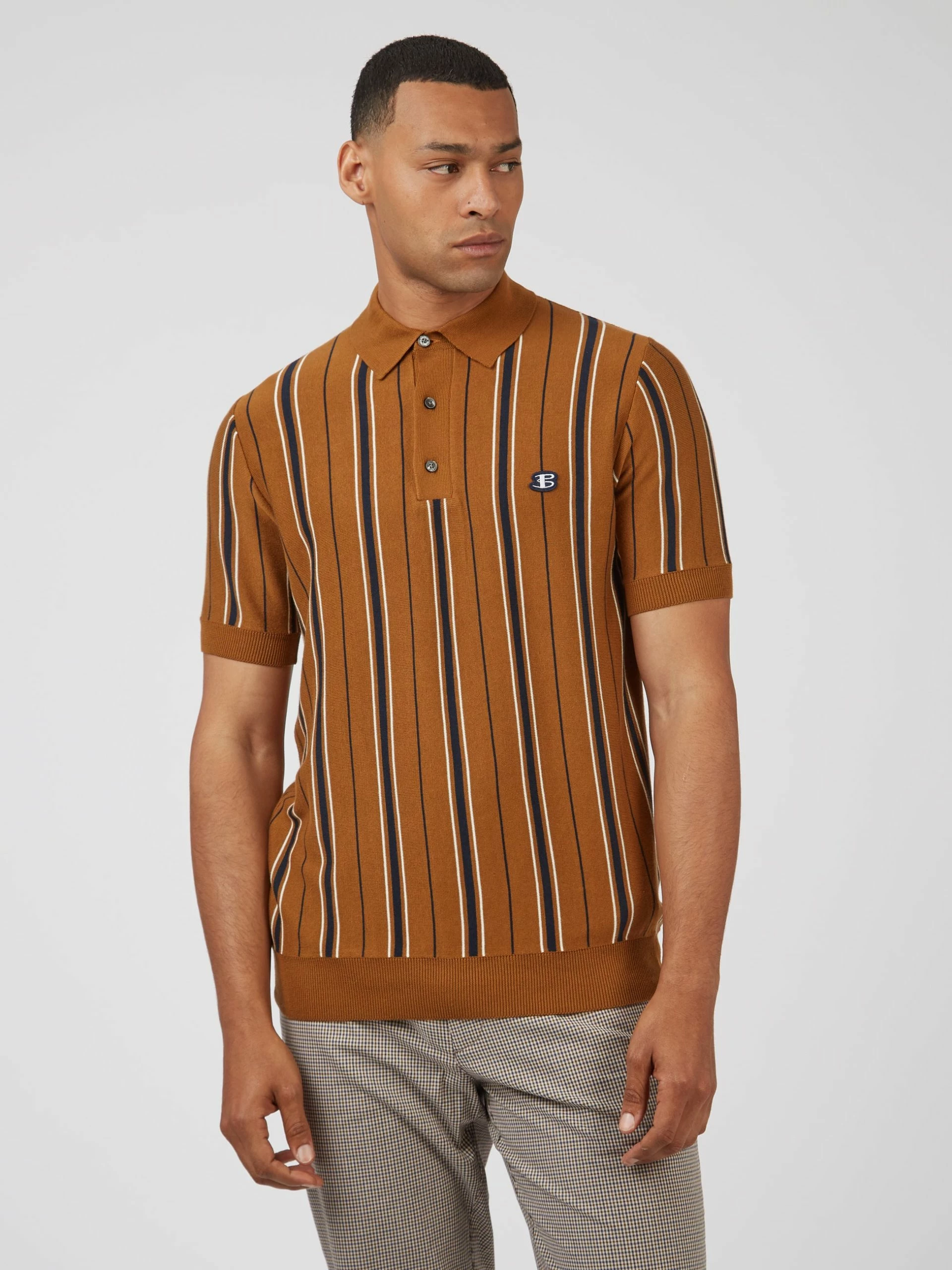 B By Ben Sherman Striped Knit Polo - Ginger 3 B By Ben Sherman Striped Knit Polo - Ginger - Image 3