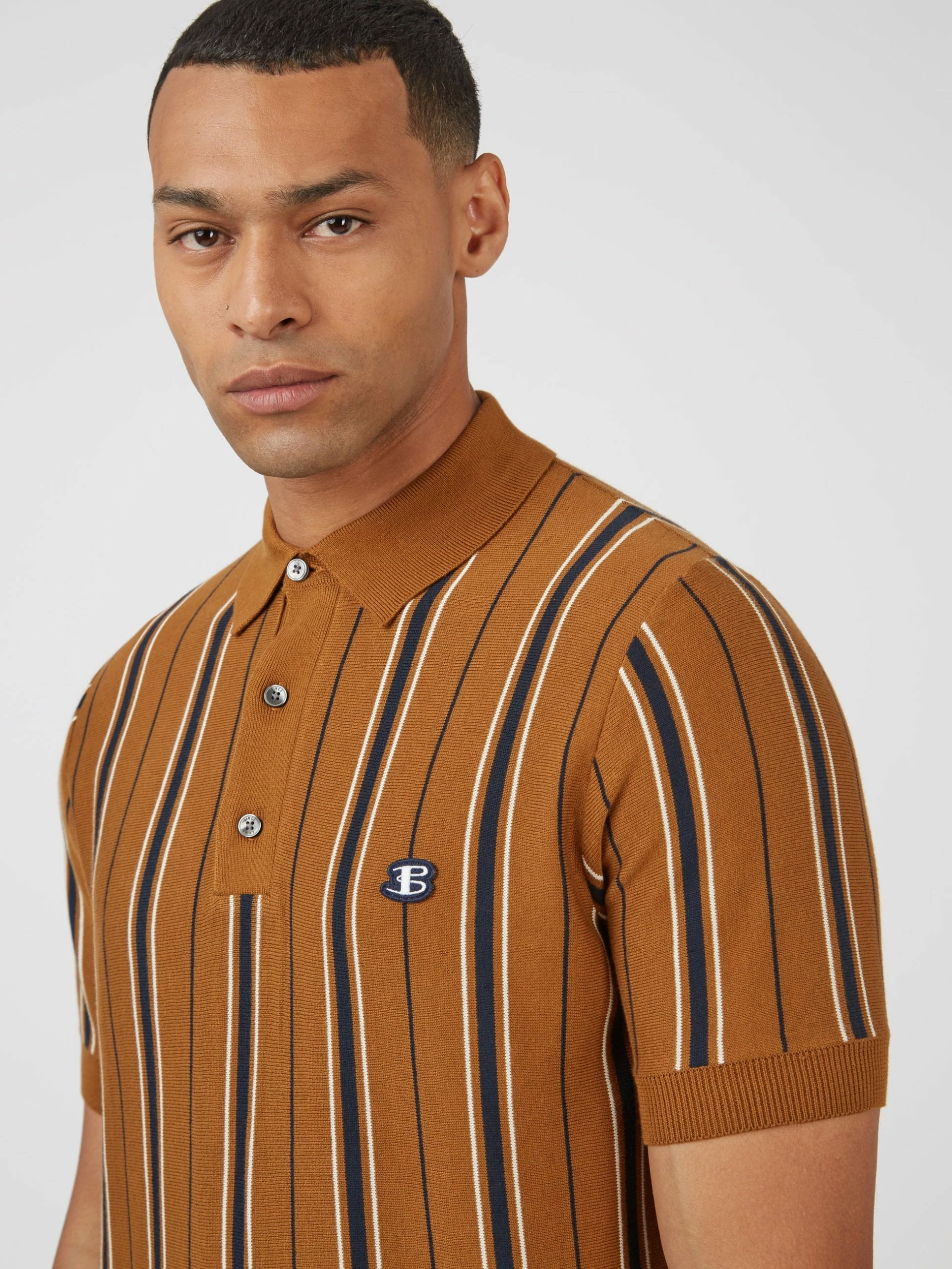 B By Ben Sherman Striped Knit Polo - Ginger 1 B By Ben Sherman Striped Knit Polo - Ginger