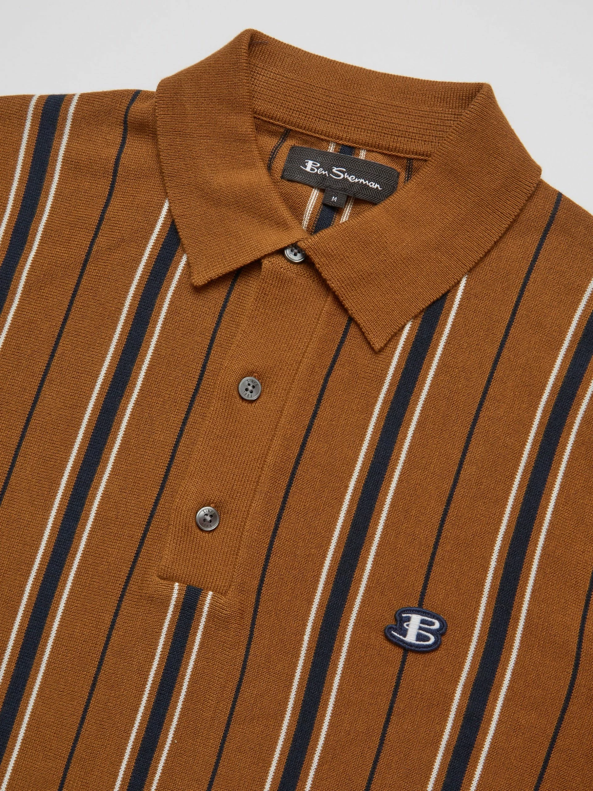 B By Ben Sherman Striped Knit Polo - Ginger 2 B By Ben Sherman Striped Knit Polo - Ginger - Image 2