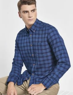 Indigo Gingham Check Long-Sleeve Shirt