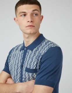 Geo Jacquard Knit Button-Down Polo -clothing Shop 0070746 850 E suv2ar
