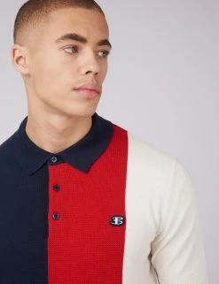 B By Ben Sherman Stripe Knit Polo - Navy