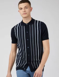 Striped Button-Down Knit Polo - Navy -clothing Shop 0070751 025 A y0tgrf