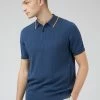 Textured Knit Fitted Polo - Blue Denim